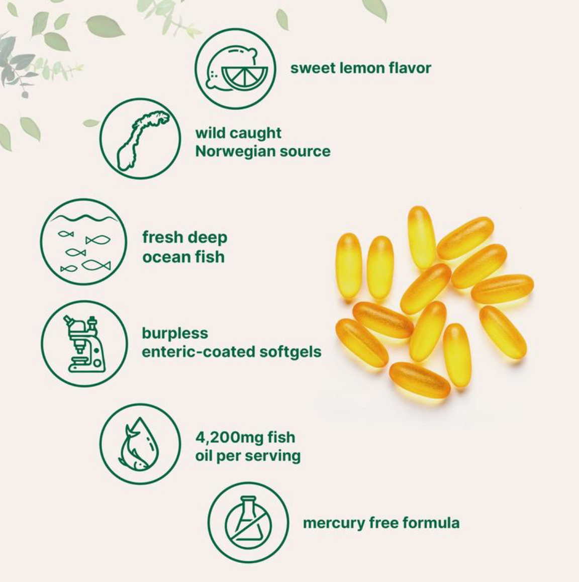 4200mg Per Serving Omega 3 Fish Oil Softgels